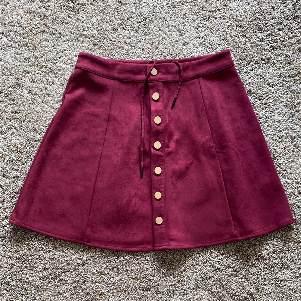 NWOT Women's Burgundy Skirt with Button Detail